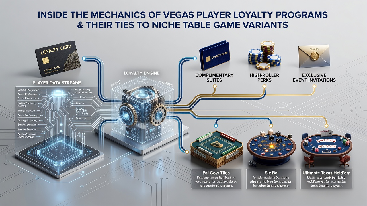 Close-up of niche table games including Spanish 21 and Ultimate Texas Hold'em layouts with loyalty signage